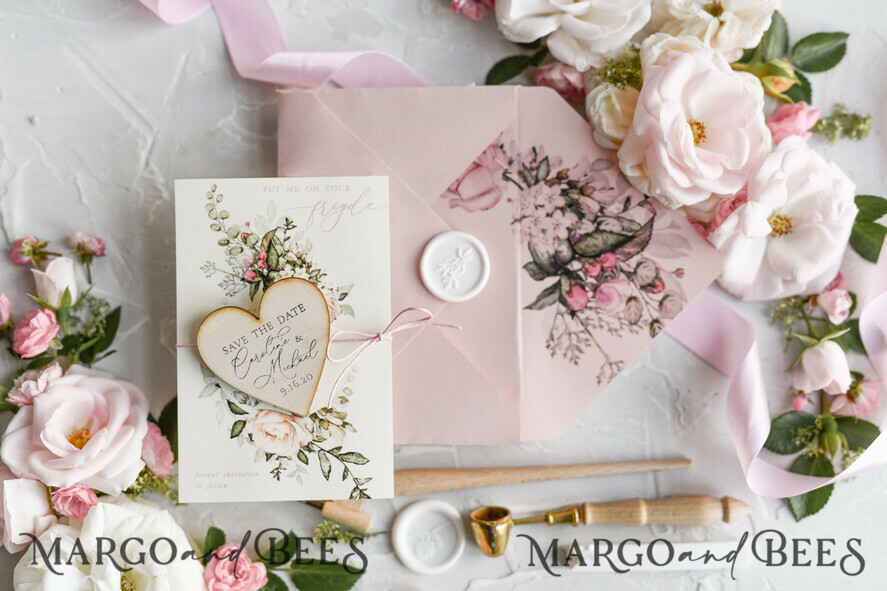 SAVE THE DATES rustic boho magnets Handmade Save the Date magnets cards Wedding Save The Date Card and Heart Magnet, Blush Pink Save Our Date Wood Magnets