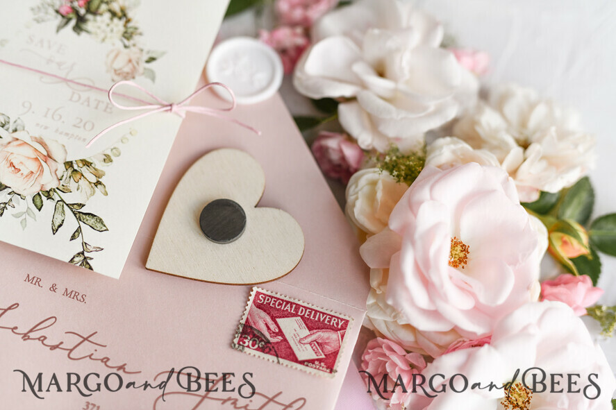 SAVE THE DATES rustic boho magnets Handmade Save the Date magnets cards Wedding Save The Date Card and Heart Magnet, Blush Pink Save Our Date Wood Magnets