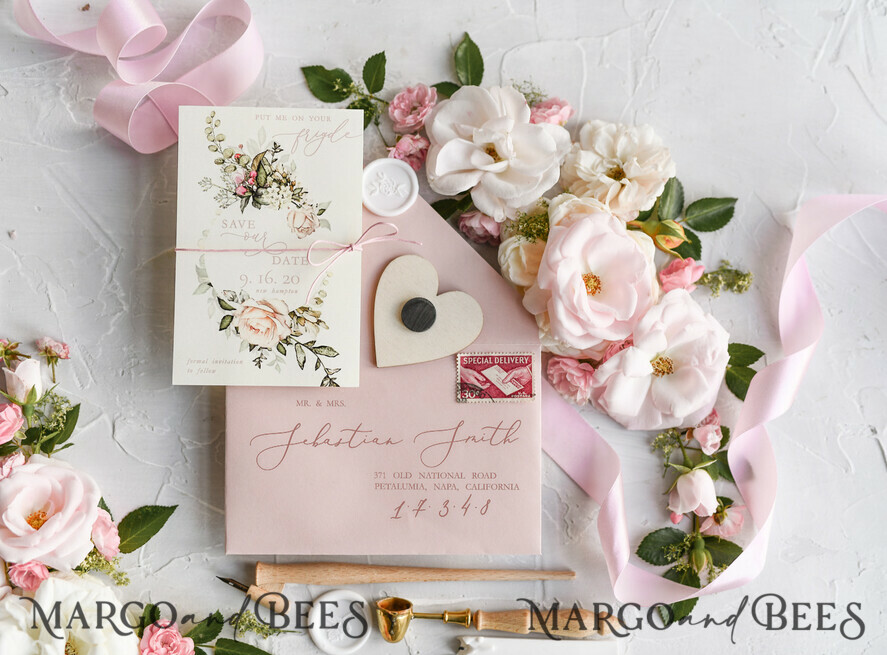 SAVE THE DATES rustic boho magnets Handmade Save the Date magnets cards Wedding Save The Date Card and Heart Magnet, Blush Pink Save Our Date Wood Magnets