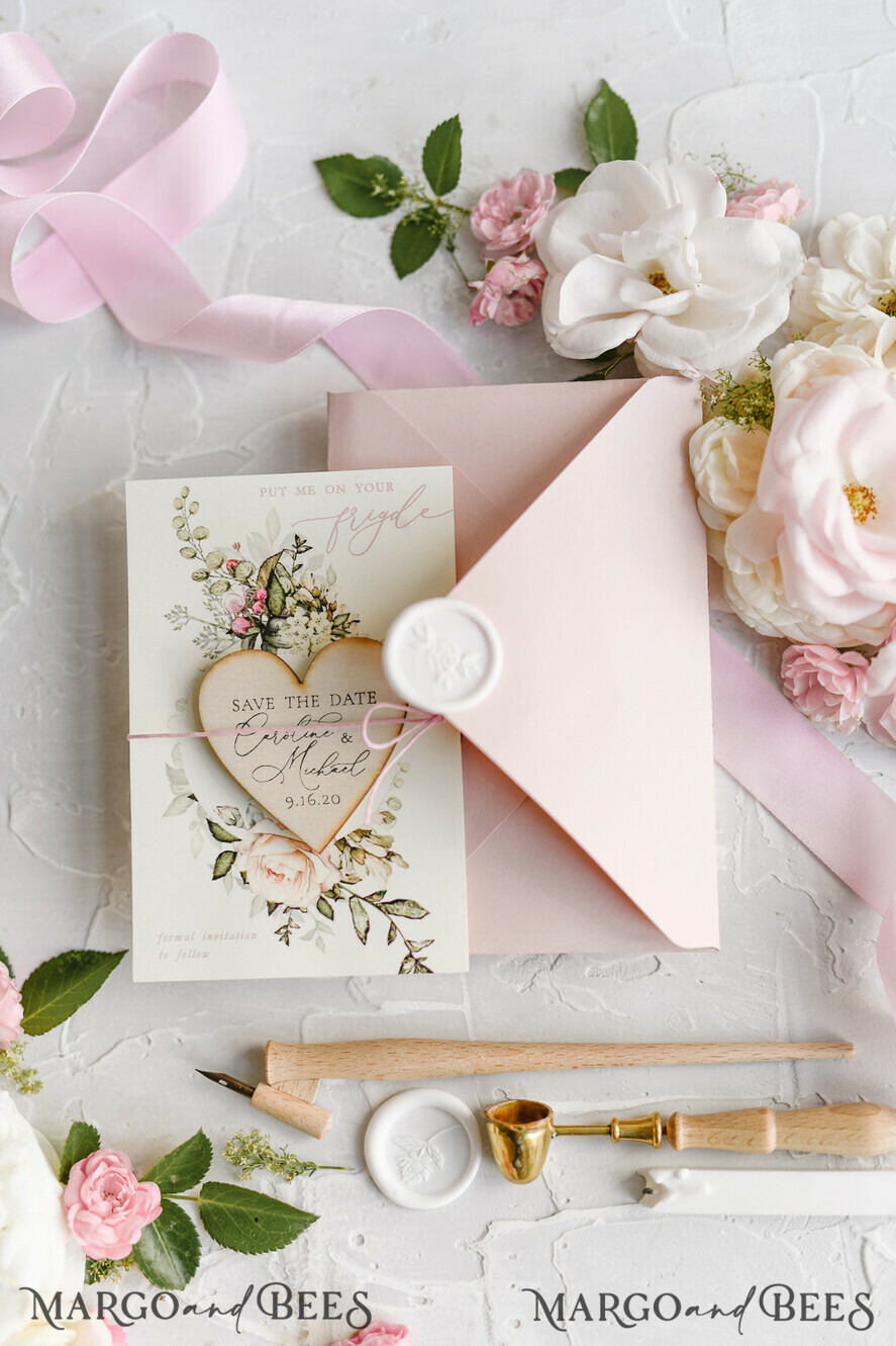 SAVE THE DATES rustic boho magnets Handmade Save the Date magnets cards Wedding Save The Date Card and Heart Magnet, Blush Pink Save Our Date Wood Magnets