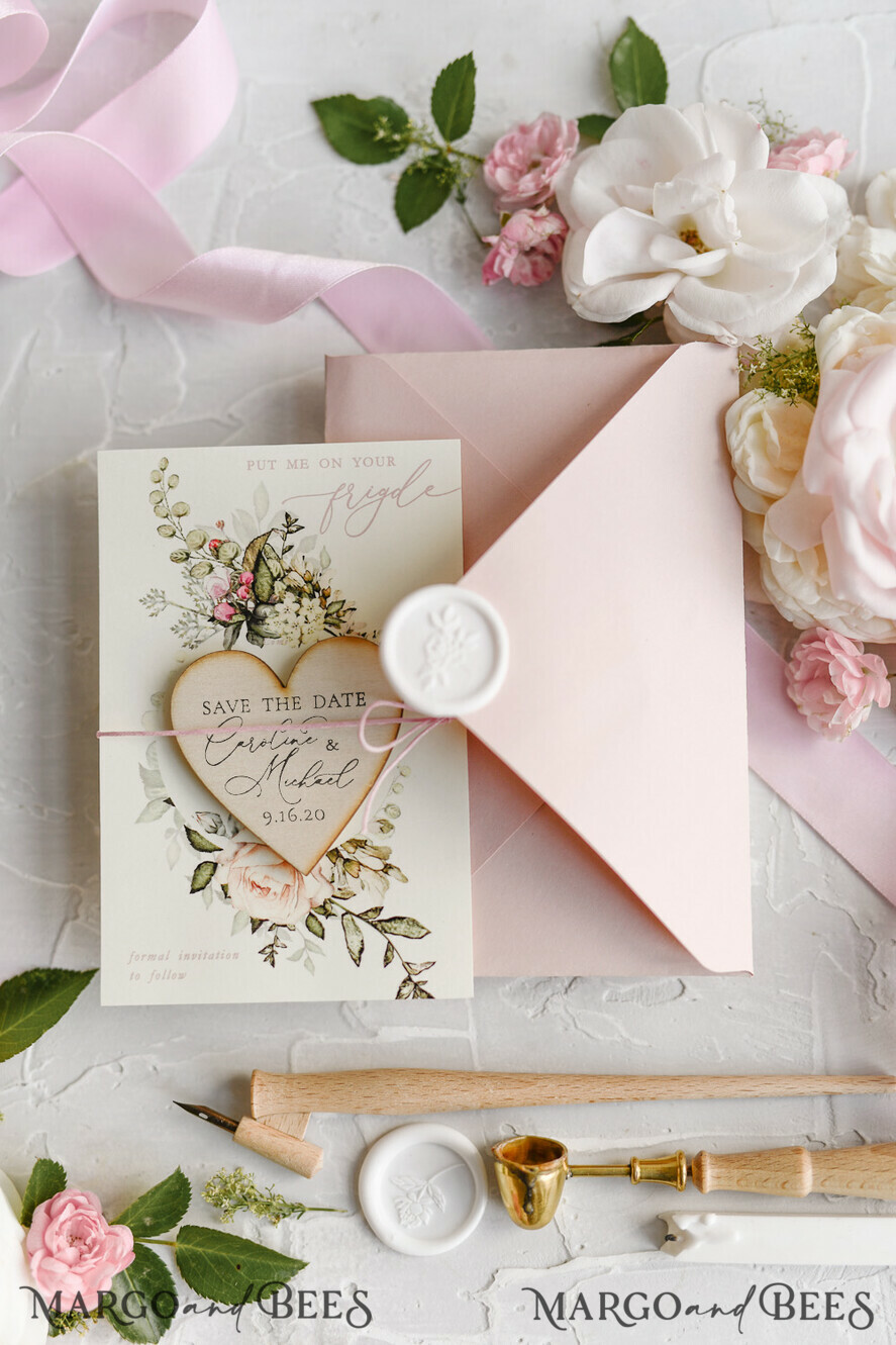 SAVE THE DATES rustic boho magnets Handmade Save the Date magnets cards Wedding Save The Date Card and Heart Magnet, Blush Pink Save Our Date Wood Magnets