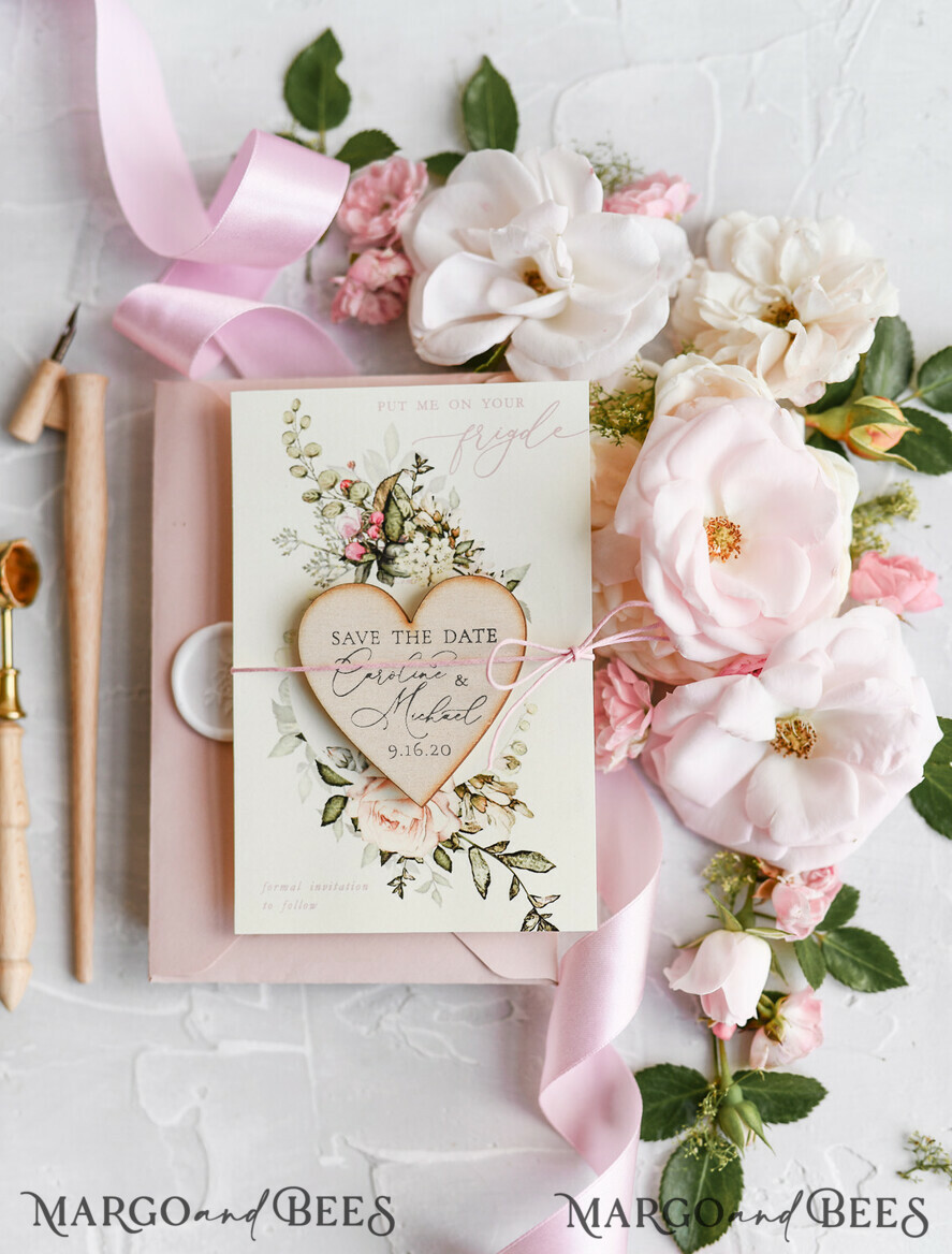 SAVE THE DATES rustic boho magnets Handmade Save the Date magnets cards Wedding Save The Date Card and Heart Magnet, Blush Pink Save Our Date Wood Magnets