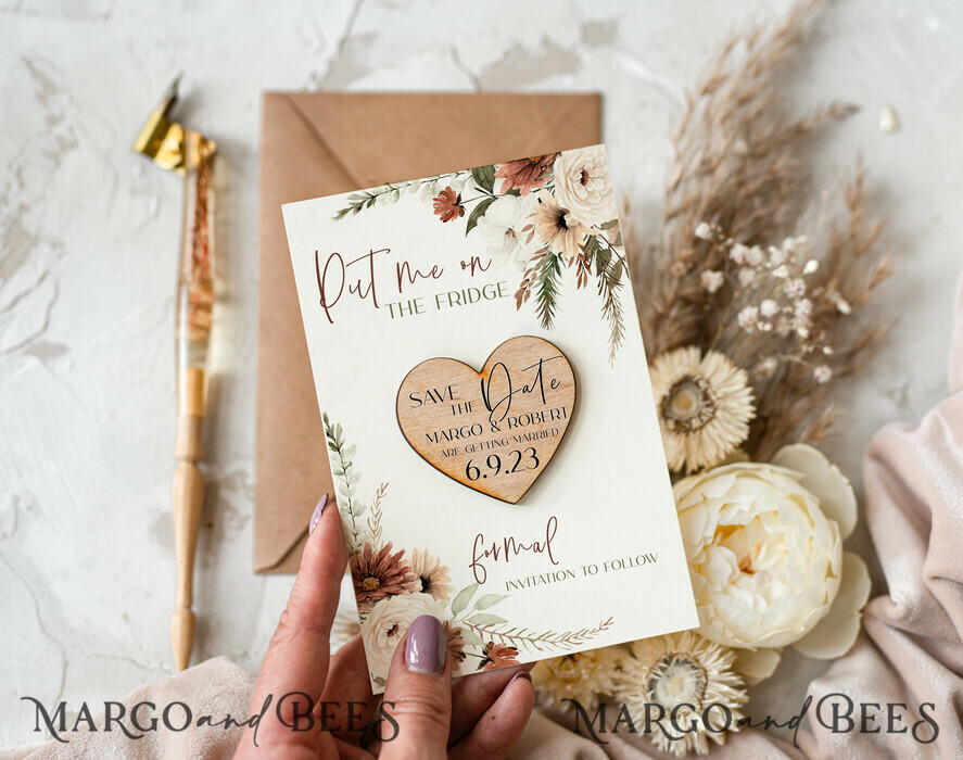 SAVE THE DATES rustic boho magnets Wedding Save The Date Card and Heart Magnet, Blush Pink Save Our Date Magnets, Boho save our dates Cards wooden Magnets Cards