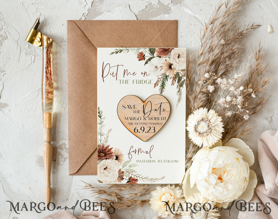 SAVE THE DATES rustic boho magnets Wedding Save The Date Card and Heart Magnet, Blush Pink Save Our Date Magnets, Boho save our dates Cards wooden Magnets Cards