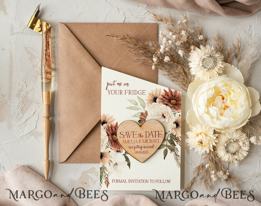 SAVE THE DATES rustic boho magnets Wedding Save The Date Card and Heart Magnet, Blush Pink Save Our Date Magnets, Boho save our dates Cards wooden Magnets Cards