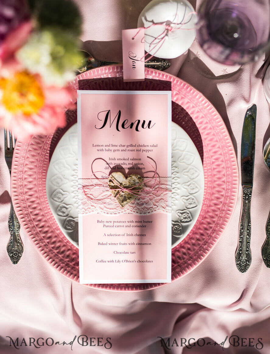 MENU & PROGRAMS rustic and lace Rustic Wedding Menu with Lace, Barn Wedding Dinner Menu, Eco Romantic Personalized Cards with Wooden Heart, Kraft Wedding Menu, Simple Rustic Lace Wedding Menu, Elegant Pink Wedding Menu Cards