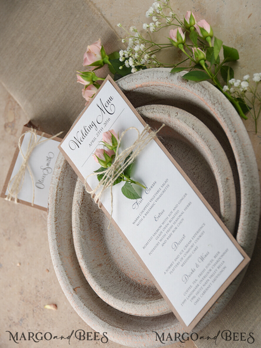MENU & PROGRAMS rustic and lace Simple Rustic Glam Wedding Menu, Bespoke Vintage Wedding Menu Cards, Elegant Handmade Wedding Menus With Twine, Unique Custom Minimalist Wedding Menu Cards