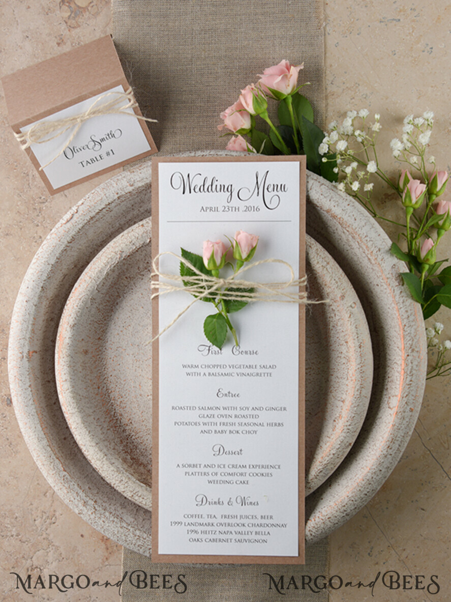 MENU & PROGRAMS rustic and lace Simple Rustic Glam Wedding Menu, Bespoke Vintage Wedding Menu Cards, Elegant Handmade Wedding Menus With Twine, Unique Custom Minimalist Wedding Menu Cards