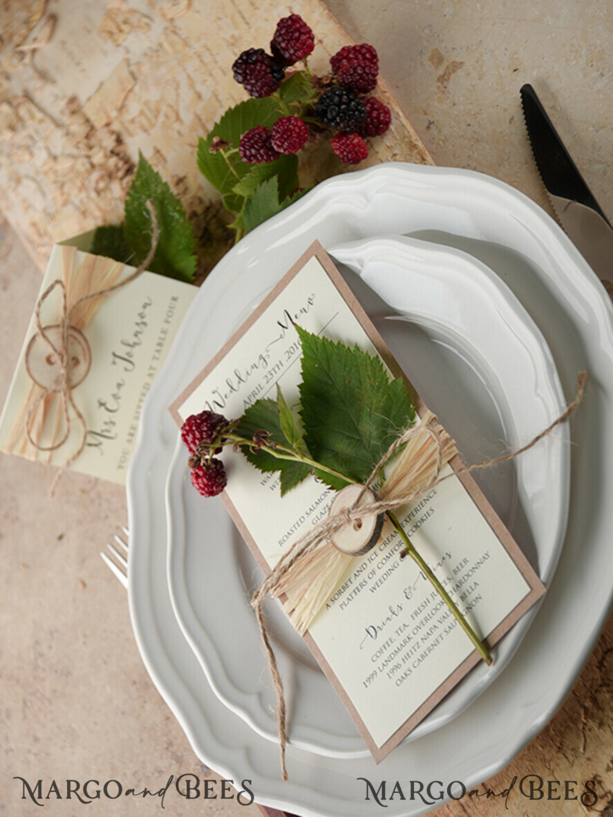 MENU & PROGRAMS rustic and lace Rustic Wedding Menu with Burlap Twine, Barn Wedding Dinner Menu, Eco Romantic Personalized Cards, Kraft Wedding Menu, Simple Rustic Wedding Menu, Elegant Ecru Wedding Menu Cards