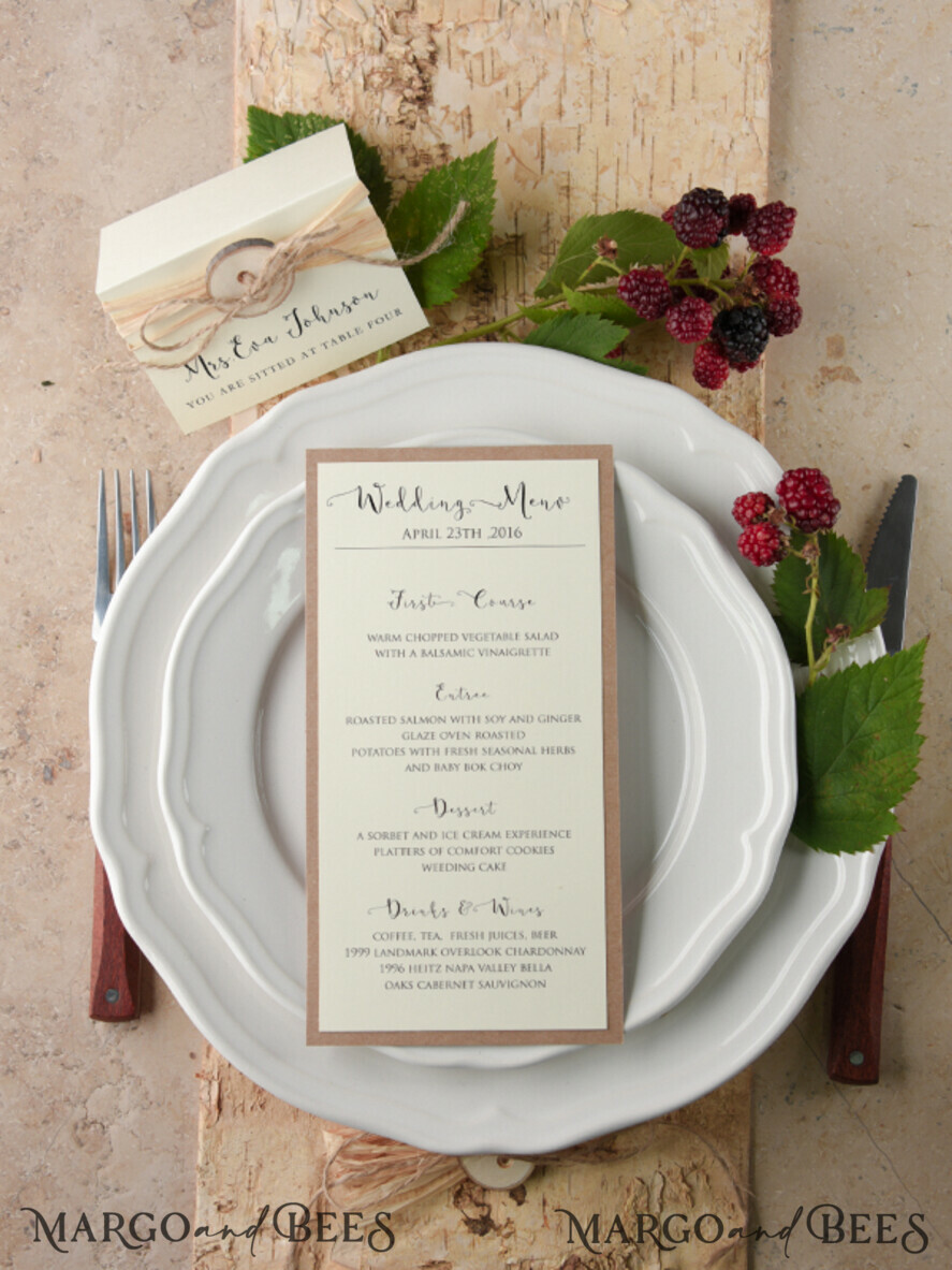 MENU & PROGRAMS rustic and lace Rustic Wedding Menu with Burlap Twine, Barn Wedding Dinner Menu, Eco Romantic Personalized Cards, Kraft Wedding Menu, Simple Rustic Wedding Menu, Elegant Ecru Wedding Menu Cards
