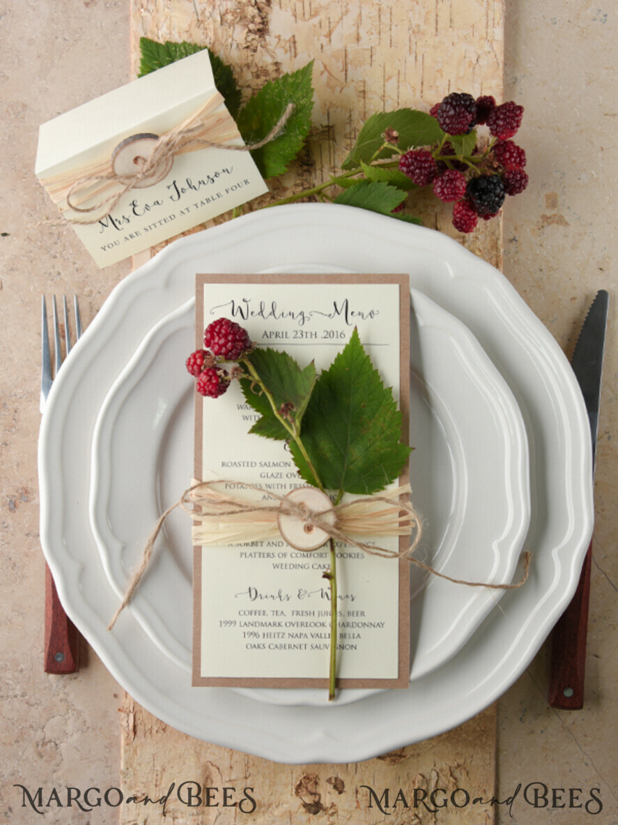 MENU & PROGRAMS rustic and lace Rustic Wedding Menu with Burlap Twine, Barn Wedding Dinner Menu, Eco Romantic Personalized Cards, Kraft Wedding Menu, Simple Rustic Wedding Menu, Elegant Ecru Wedding Menu Cards