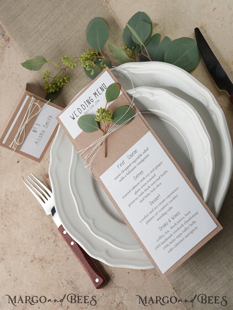MENU & PROGRAMS rustic and lace Minimalistic White Wedding Menus, Elegant Rustic Wedding Menu Cards, Aesthetic Wedding Dinner Menu with Twine, Modern Wedding Menu, Delicate Classic Wedding Menu