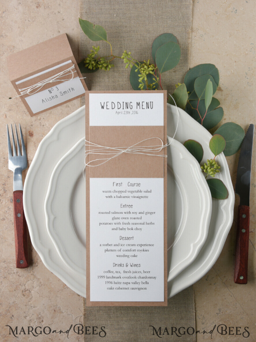 MENU & PROGRAMS rustic and lace Minimalistic White Wedding Menus, Elegant Rustic Wedding Menu Cards, Aesthetic Wedding Dinner Menu with Twine, Modern Wedding Menu, Delicate Classic Wedding Menu