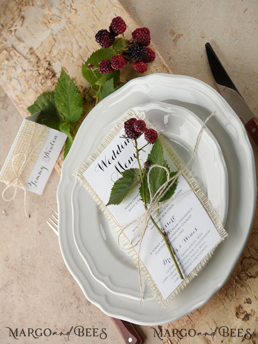 MENU & PROGRAMS rustic and lace Minimalistic White Wedding Menus, Elegant Rustic Wedding Menu Cards, Aesthetic Wedding Dinner Menu, Modern Wedding Menu, Delicate Classic Wedding Menu And Twine
