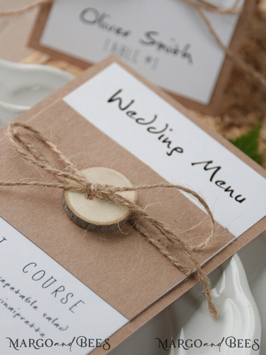 MENU & PROGRAMS rustic and lace Rustic Wedding Menu with Twine, Barn Wedding Dinner Menu, Eco Romantic Personalized Cards with Wooden Heart, Kraft Wedding Menu, Simple Rustic Burlap Wedding Menu, Elegant Wedding Menu Cards
