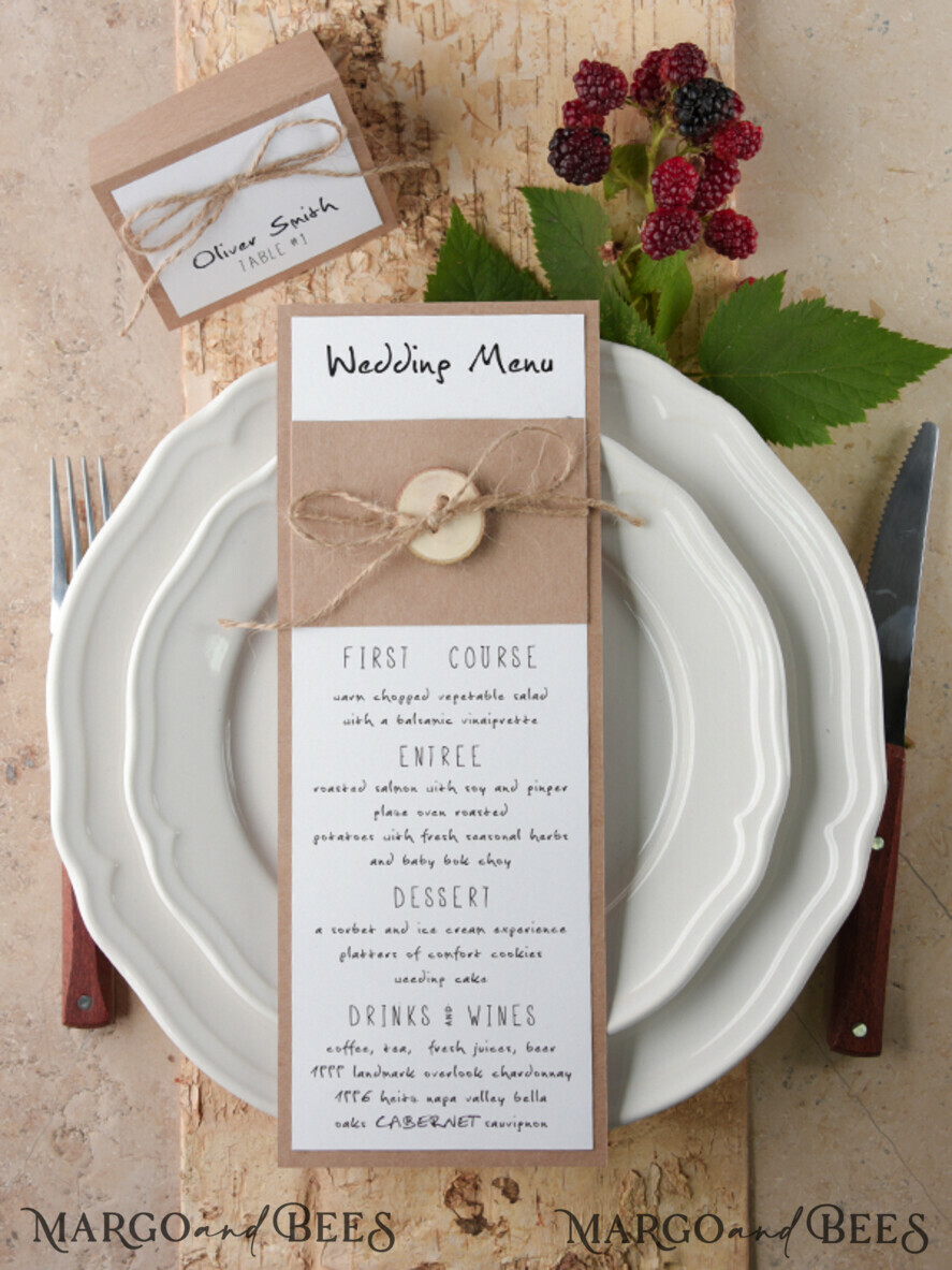 MENU & PROGRAMS rustic and lace Rustic Wedding Menu with Twine, Barn Wedding Dinner Menu, Eco Romantic Personalized Cards with Wooden Heart, Kraft Wedding Menu, Simple Rustic Burlap Wedding Menu, Elegant Wedding Menu Cards