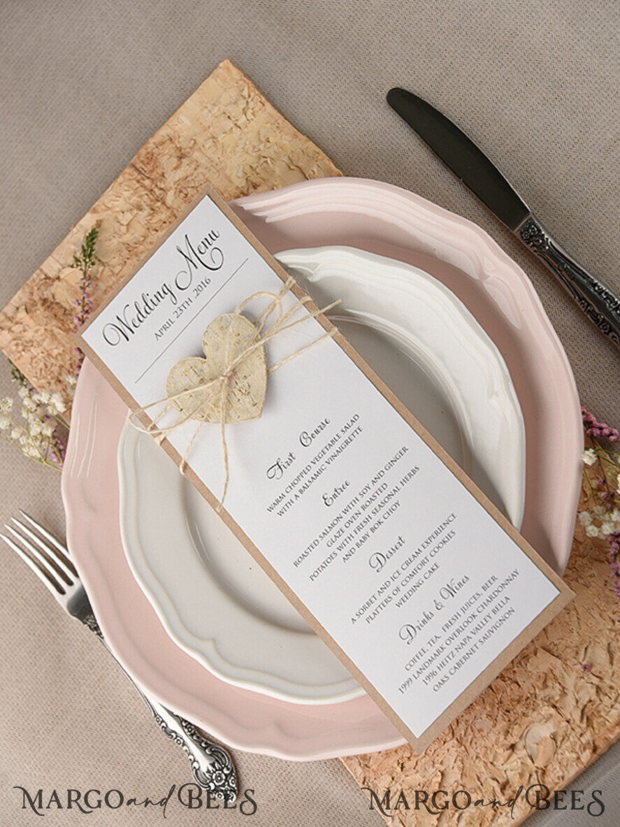 MENU & PROGRAMS rustic and lace Rustic Wedding Menu with Lace, Barn Wedding Dinner Menu, Eco Romantic Personalized Cards with Wooden Heart, Kraft Wedding Menu, Simple Rustic Wedding Menu, Elegant White Wedding Menu Cards