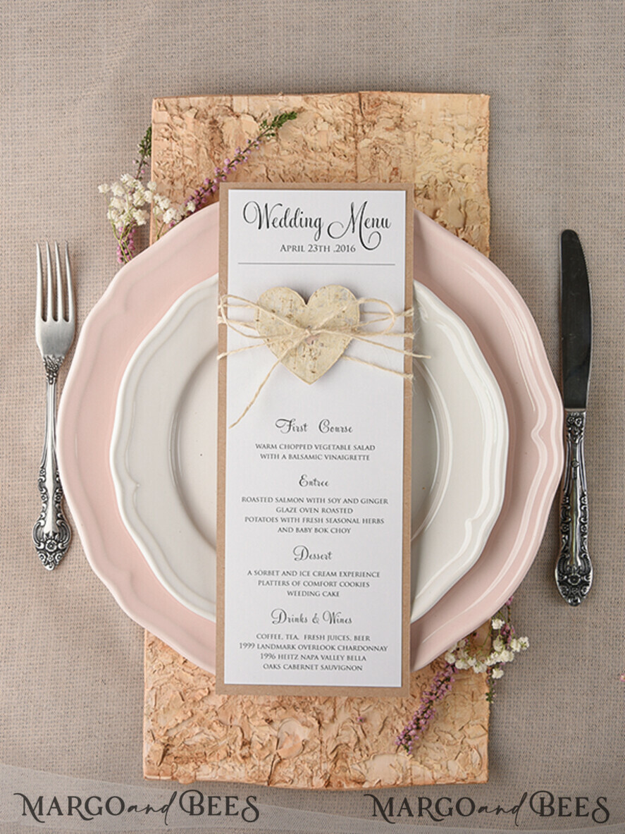 MENU & PROGRAMS rustic and lace Rustic Wedding Menu with Lace, Barn Wedding Dinner Menu, Eco Romantic Personalized Cards with Wooden Heart, Kraft Wedding Menu, Simple Rustic Wedding Menu, Elegant White Wedding Menu Cards