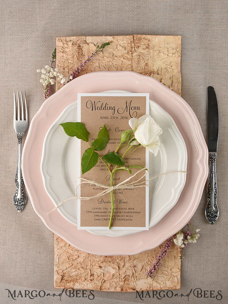 MENU & PROGRAMS rustic and lace Rustic Wedding Menu, Barn Wedding Dinner Menu, Eco Romantic Personalized Cards with Twine, Kraft Wedding Menu, Simple Rustic Wedding Menu, Elegant Brown Wedding Menu Cards