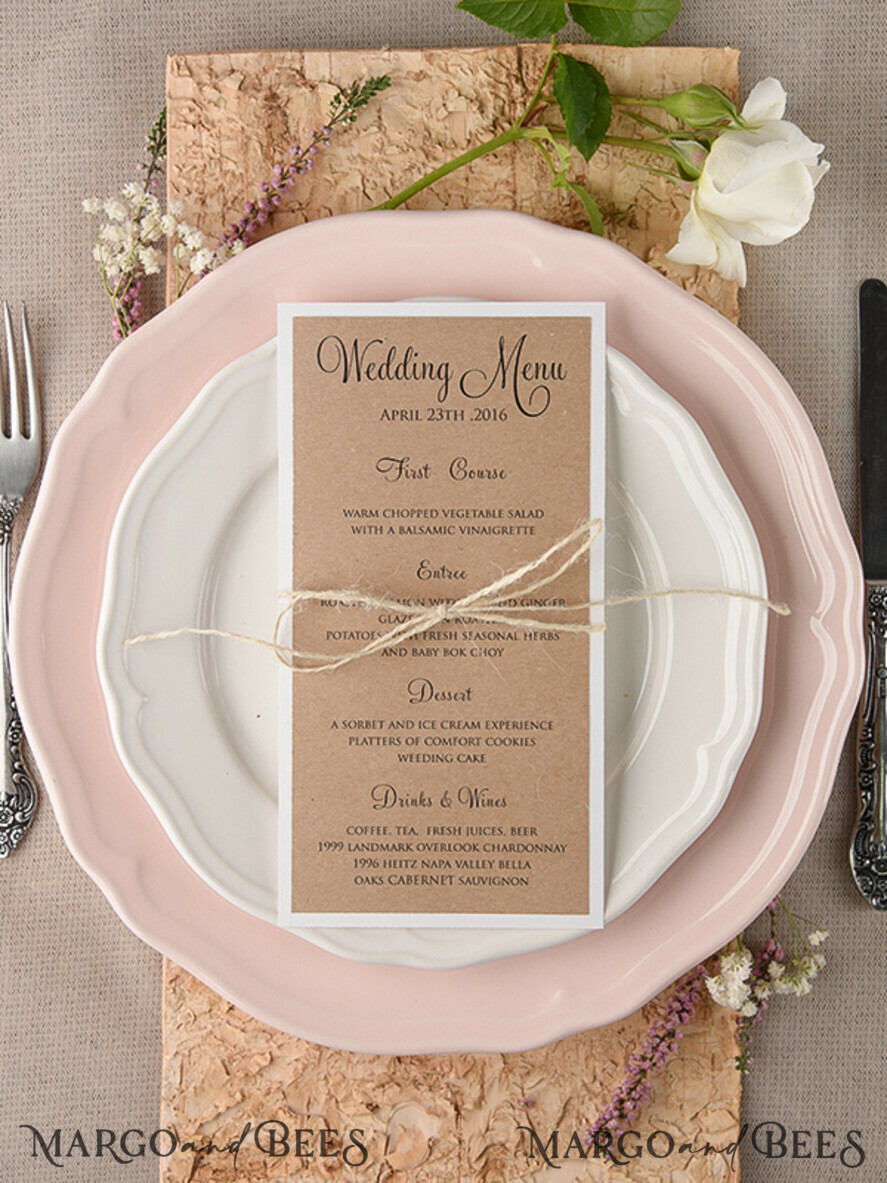 MENU & PROGRAMS rustic and lace Rustic Wedding Menu, Barn Wedding Dinner Menu, Eco Romantic Personalized Cards with Twine, Kraft Wedding Menu, Simple Rustic Wedding Menu, Elegant Brown Wedding Menu Cards
