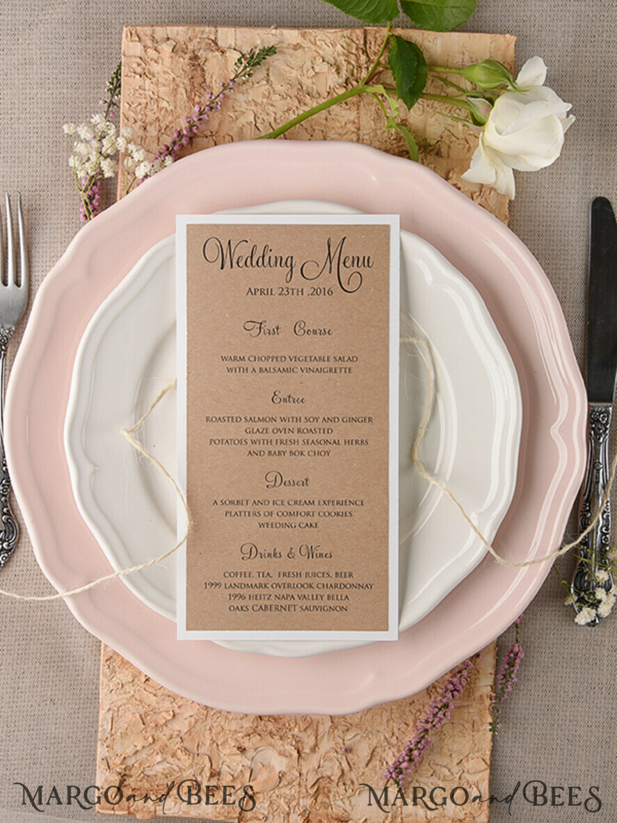 MENU & PROGRAMS rustic and lace Rustic Wedding Menu, Barn Wedding Dinner Menu, Eco Romantic Personalized Cards with Twine, Kraft Wedding Menu, Simple Rustic Wedding Menu, Elegant Brown Wedding Menu Cards