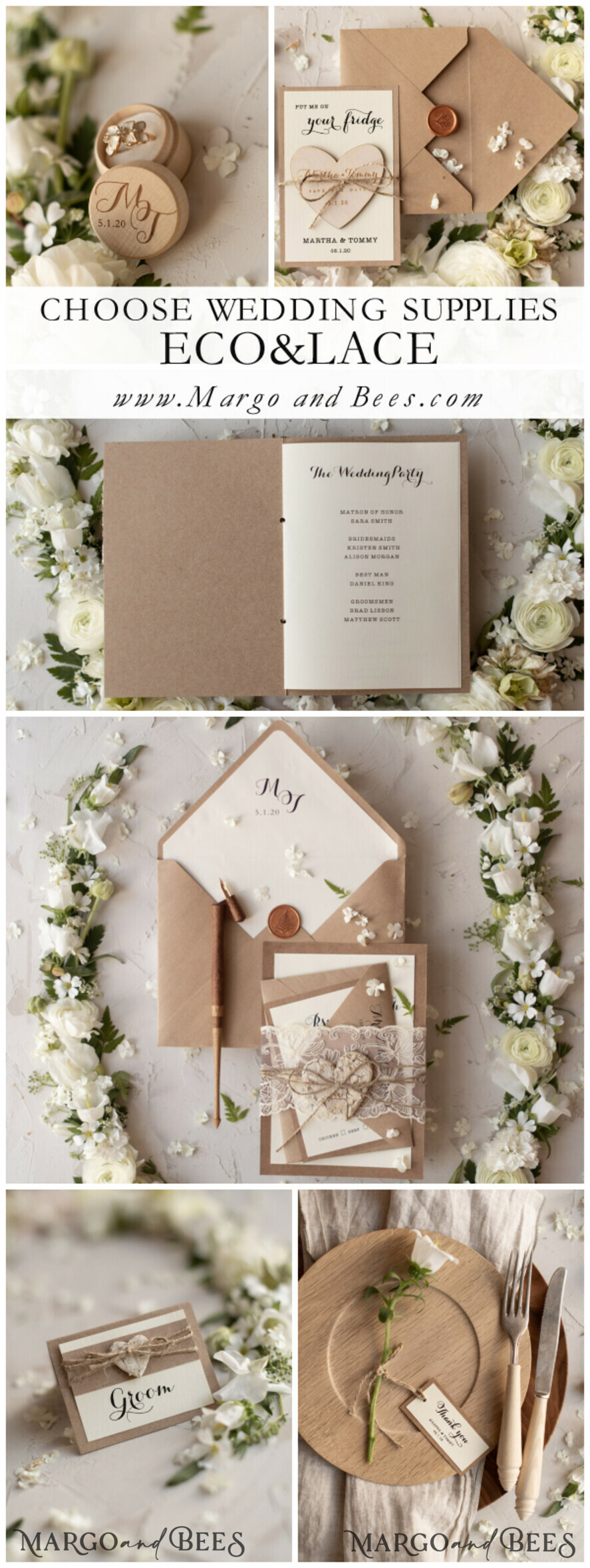 MENU & PROGRAMS rustic and lace Rustic Wedding Program with Lace, Barn Wedding Program, Eco Romantic Personalized Cards with Wooden Heart, Simple Rustic Lace Wedding Program, Elegant Booklet Ecru Wedding Cards