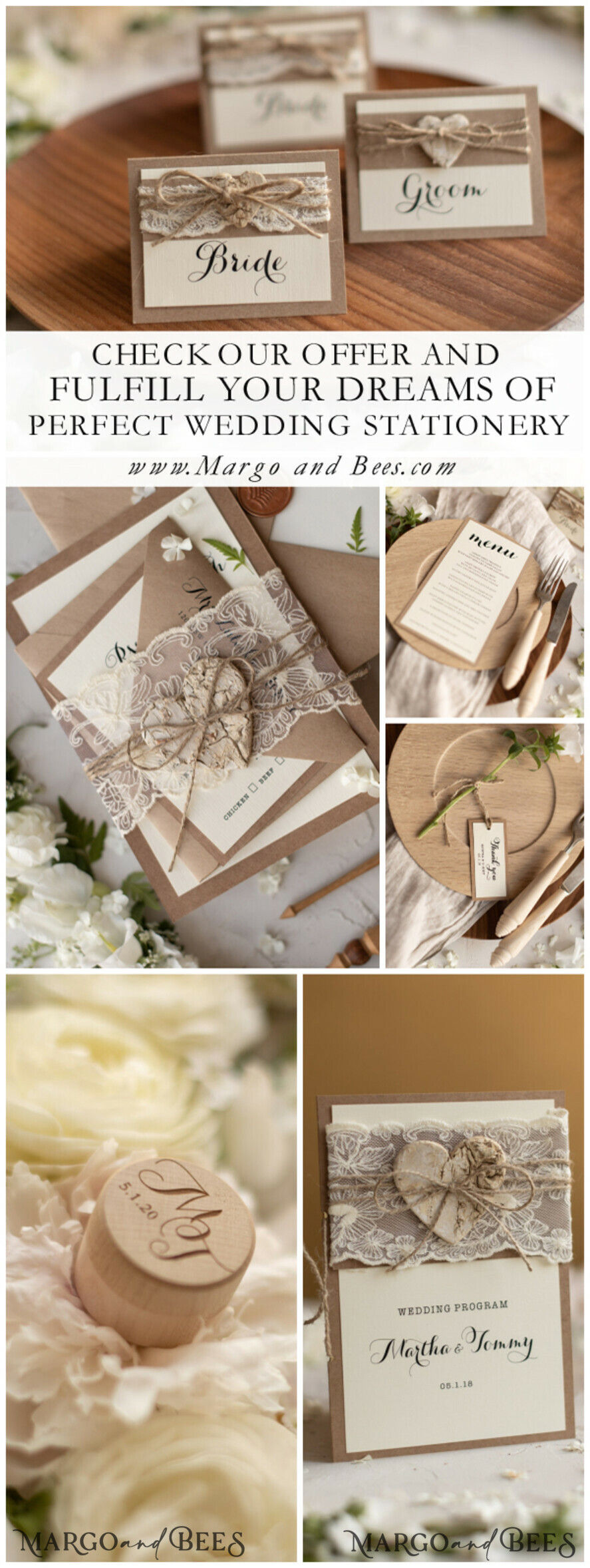 MENU & PROGRAMS rustic and lace Rustic Wedding Program with Lace, Barn Wedding Program, Eco Romantic Personalized Cards with Wooden Heart, Simple Rustic Lace Wedding Program, Elegant Booklet Ecru Wedding Cards