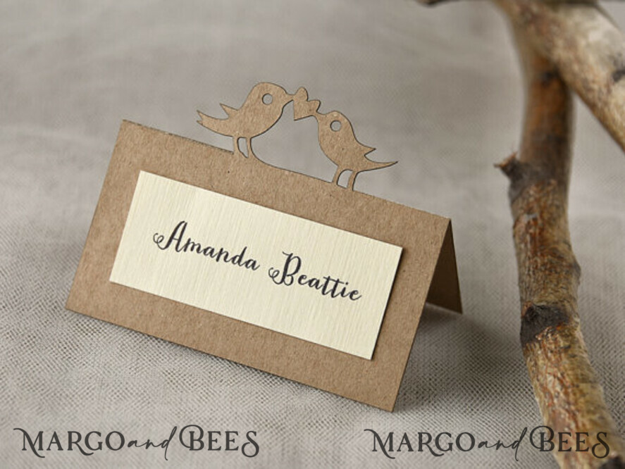PLACE CARDS / TABLE CARDS rustic and lace Eco Brown Wedding Place Cards with Birds Decor, Ivory and Eco Wedding Name Tags, Rustic Wedding Stationery, Rustic Wedding Escort Cards, Editable Text