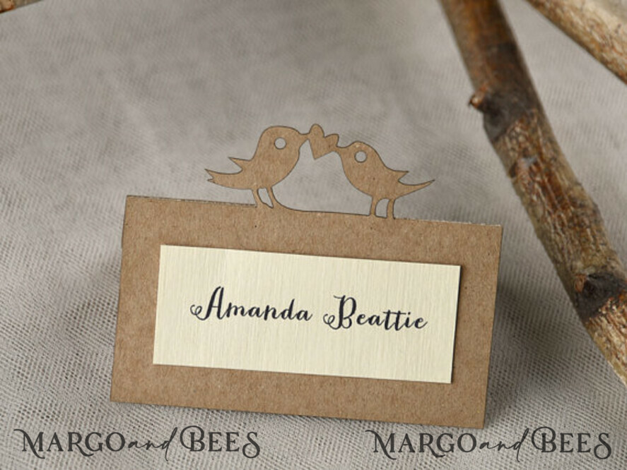 PLACE CARDS / TABLE CARDS rustic and lace Eco Brown Wedding Place Cards with Birds Decor, Ivory and Eco Wedding Name Tags, Rustic Wedding Stationery, Rustic Wedding Escort Cards, Editable Text