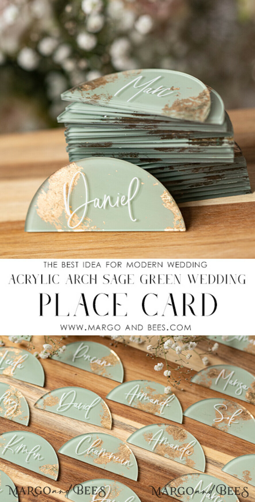 PLACE CARDS / TABLE CARDS Acrylic Gold Clear / Wood 3D Acrylic Arch Sage Green Flat Place Card, Painted Acrylic & Gold Flat Place Card, Greenery Gold Plexi Flat Place Card, Garden Luxury Wedding Table Decor