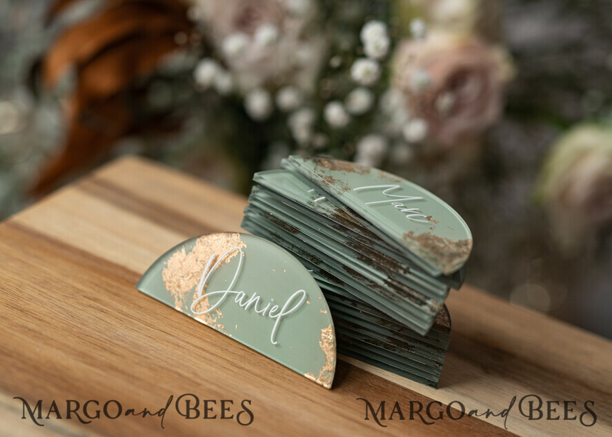 PLACE CARDS / TABLE CARDS Acrylic Gold Clear / Wood 3D Acrylic Arch Sage Green Flat Place Card, Painted Acrylic & Gold Flat Place Card, Greenery Gold Plexi Flat Place Card, Garden Luxury Wedding Table Decor