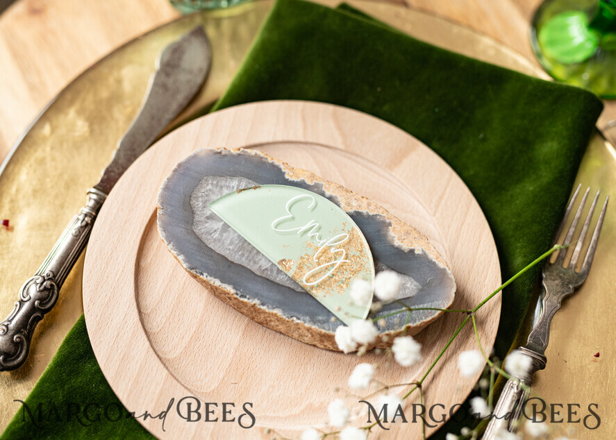 PLACE CARDS / TABLE CARDS Acrylic Gold Clear / Wood 3D Acrylic Arch Sage Green Flat Place Card, Painted Acrylic & Gold Flat Place Card, Greenery Gold Plexi Flat Place Card, Garden Luxury Wedding Table Decor