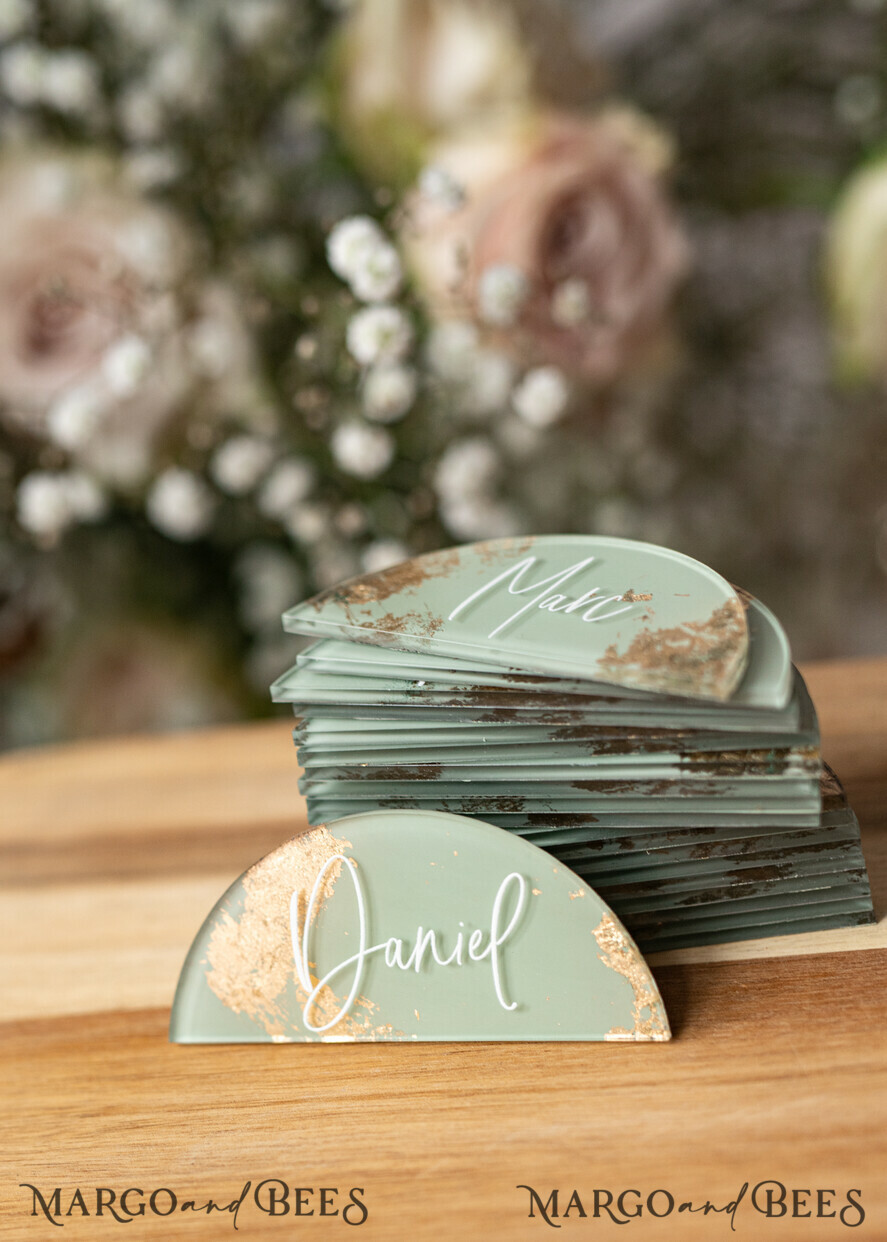 PLACE CARDS / TABLE CARDS Acrylic Gold Clear / Wood 3D Acrylic Arch Sage Green Flat Place Card, Painted Acrylic & Gold Flat Place Card, Greenery Gold Plexi Flat Place Card, Garden Luxury Wedding Table Decor