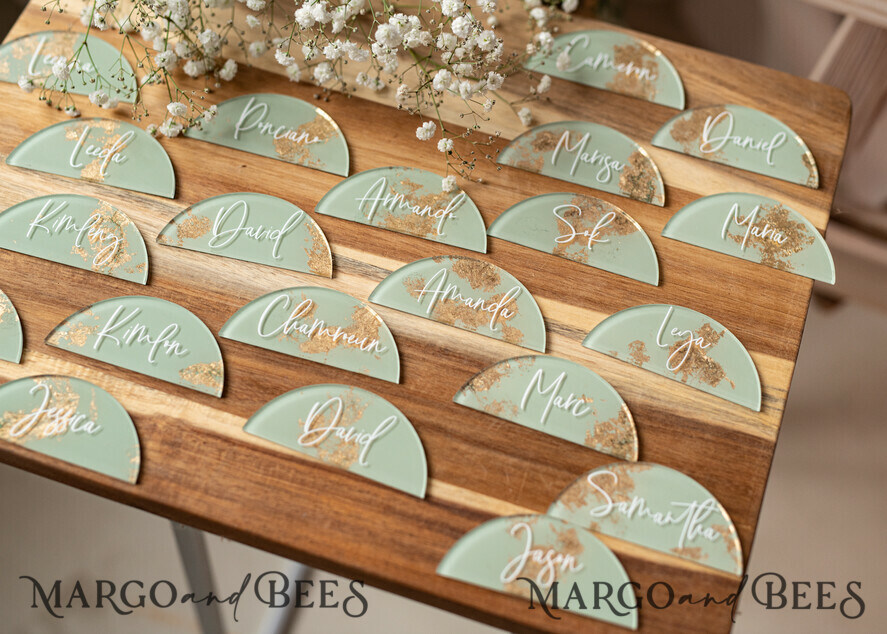 PLACE CARDS / TABLE CARDS Acrylic Gold Clear / Wood 3D Acrylic Arch Sage Green Flat Place Card, Painted Acrylic & Gold Flat Place Card, Greenery Gold Plexi Flat Place Card, Garden Luxury Wedding Table Decor