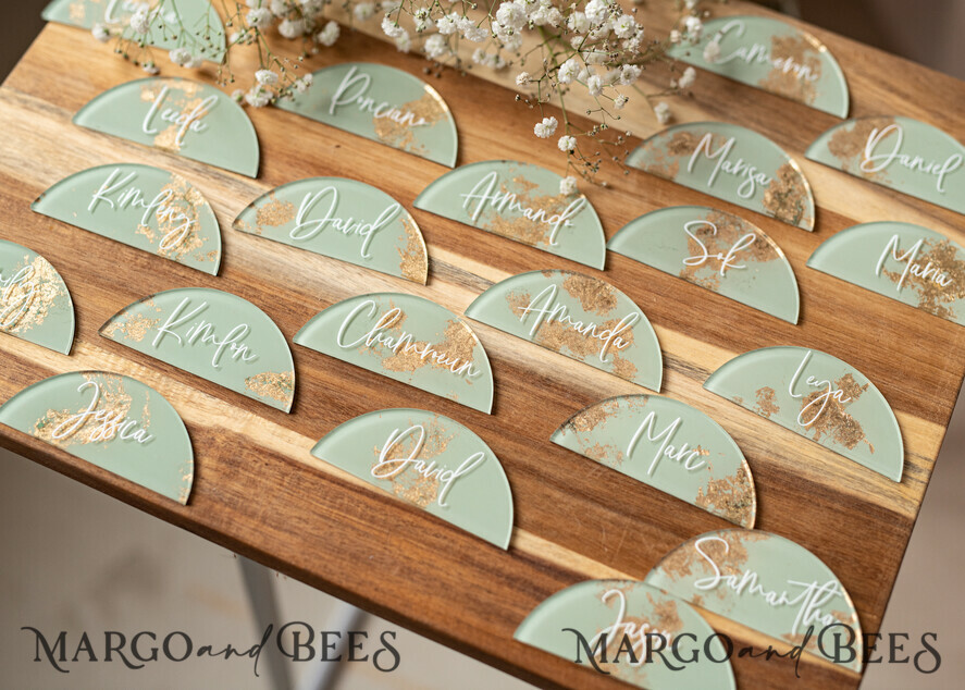 PLACE CARDS / TABLE CARDS Acrylic Gold Clear / Wood 3D Acrylic Arch Sage Green Flat Place Card, Painted Acrylic & Gold Flat Place Card, Greenery Gold Plexi Flat Place Card, Garden Luxury Wedding Table Decor