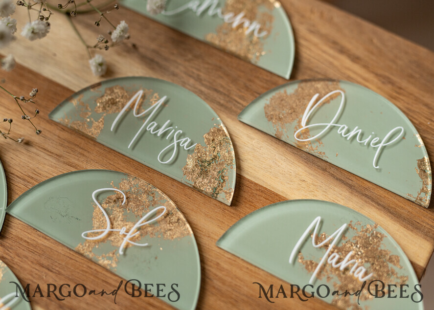 PLACE CARDS / TABLE CARDS Acrylic Gold Clear / Wood 3D Acrylic Arch Sage Green Flat Place Card, Painted Acrylic & Gold Flat Place Card, Greenery Gold Plexi Flat Place Card, Garden Luxury Wedding Table Decor