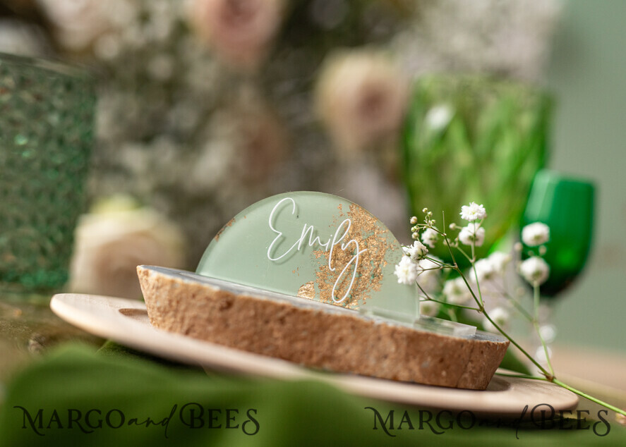 PLACE CARDS / TABLE CARDS Acrylic Gold Clear / Wood 3D Acrylic Arch Sage Green Flat Place Card, Painted Acrylic & Gold Flat Place Card, Greenery Gold Plexi Flat Place Card, Garden Luxury Wedding Table Decor