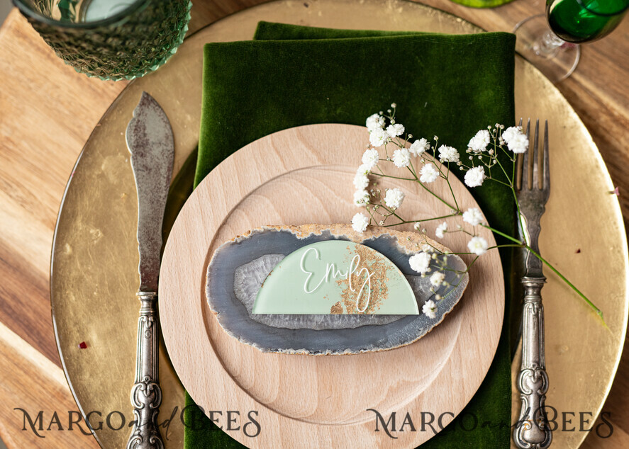 PLACE CARDS / TABLE CARDS Acrylic Gold Clear / Wood 3D Acrylic Arch Sage Green Flat Place Card, Painted Acrylic & Gold Flat Place Card, Greenery Gold Plexi Flat Place Card, Garden Luxury Wedding Table Decor