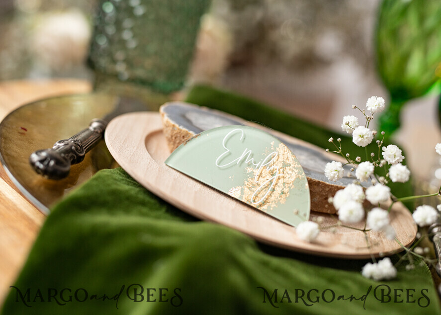 PLACE CARDS / TABLE CARDS Acrylic Gold Clear / Wood 3D Acrylic Arch Sage Green Flat Place Card, Painted Acrylic & Gold Flat Place Card, Greenery Gold Plexi Flat Place Card, Garden Luxury Wedding Table Decor