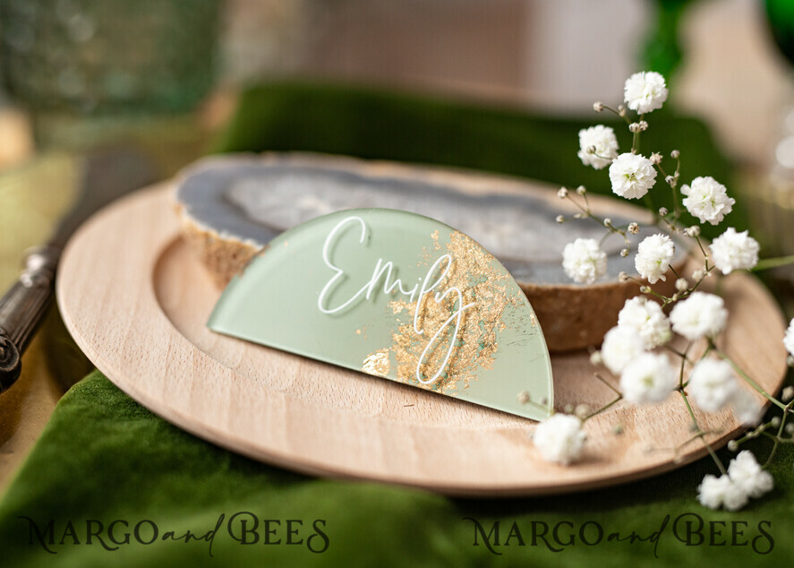 PLACE CARDS / TABLE CARDS Acrylic Gold Clear / Wood 3D Acrylic Arch Sage Green Flat Place Card, Painted Acrylic & Gold Flat Place Card, Greenery Gold Plexi Flat Place Card, Garden Luxury Wedding Table Decor