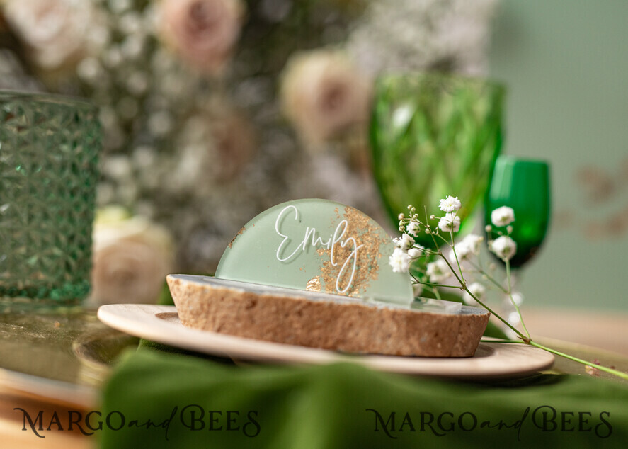 PLACE CARDS / TABLE CARDS Acrylic Gold Clear / Wood 3D Acrylic Arch Sage Green Flat Place Card, Painted Acrylic & Gold Flat Place Card, Greenery Gold Plexi Flat Place Card, Garden Luxury Wedding Table Decor