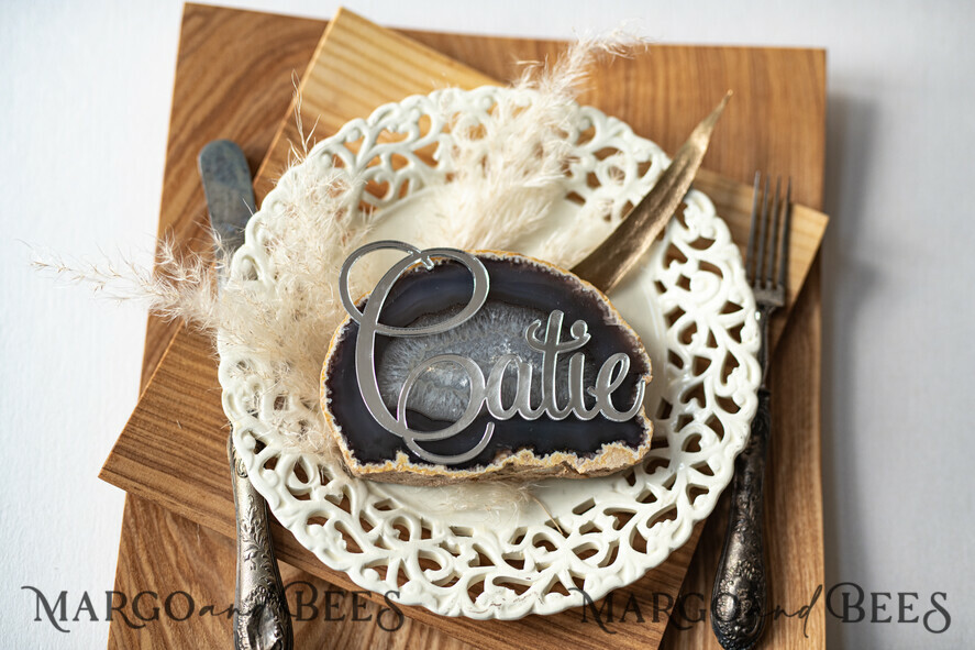 PLACE CARDS / TABLE CARDS Acrylic Gold Clear / Wood 3D Extra Large Name Cards, Custom Elegant 3D Silver Mirror Acrylic Place Cards, Engraved Name Premium Luxury Seating Cards, Silver Acrylic Custom Escort Cards
