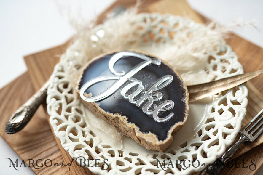 PLACE CARDS / TABLE CARDS Acrylic Gold Clear / Wood 3D Extra Large Name Cards, Custom Elegant 3D Silver Mirror Acrylic Place Cards, Engraved Name Premium Luxury Seating Cards, Silver Acrylic Custom Escort Cards