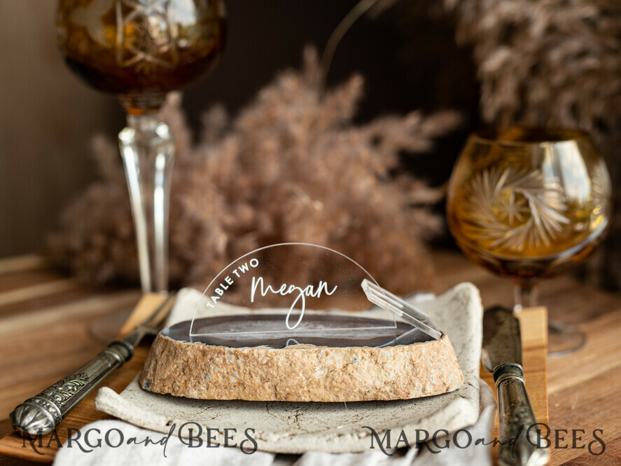 PLACE CARDS / TABLE CARDS Acrylic Gold Clear / Wood 3D Modern Arch Acrylic Place Card with Stand, Arch Clear Name Cards, Premium Luxury Seating Cards, Transparent Acryl Escort Cards, White Printout Glass Place Cards