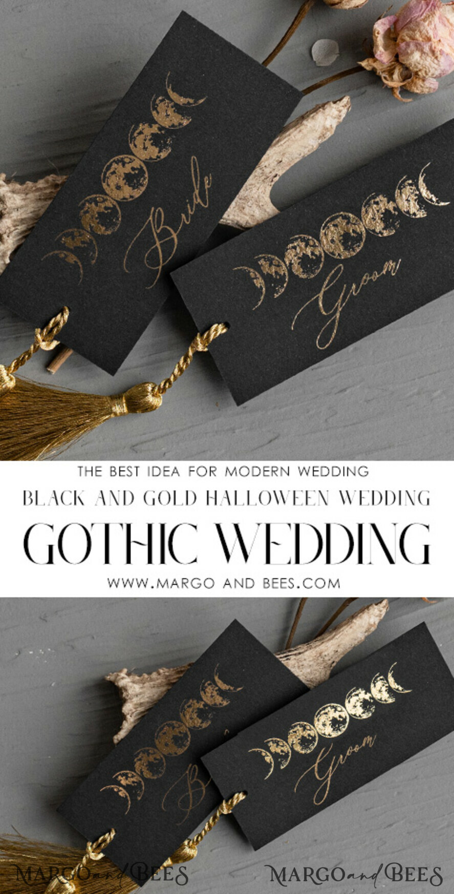 PLACE CARDS / TABLE CARDS Luxury Premium Glitter/ Gold/ Silver/ Rose Gold Halloween Wedding Place Card, Black Wedding Escort Card, Spooky Halloween Place Cards, Gothic Wedding Place Cards, Skeleton Wedding Set black and gold