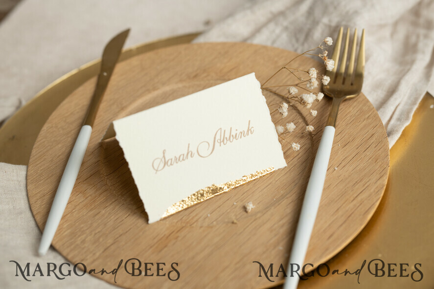 PLACE CARDS / TABLE CARDS Luxury Premium Glitter/ Gold/ Silver/ Rose Gold Romantic Gold Foil Wedding Place Cards, Ivory Wedding Escort Card with deckled edges, Elegant place cards, Personalized wedding decoration