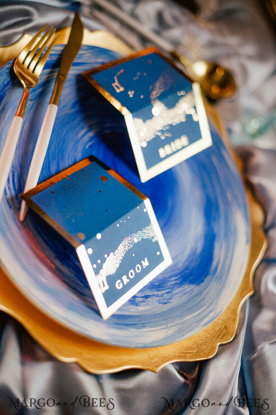 PLACE CARDS / TABLE CARDS Luxury Premium Glitter/ Gold/ Silver/ Rose Gold Galaxy Blue Wedding Place Cards with Gold Foil Printout, Stars Wedding Name Tags, Modern Wedding Stationery, Luxury Gold Foil Wedding Place Cards, Custom text