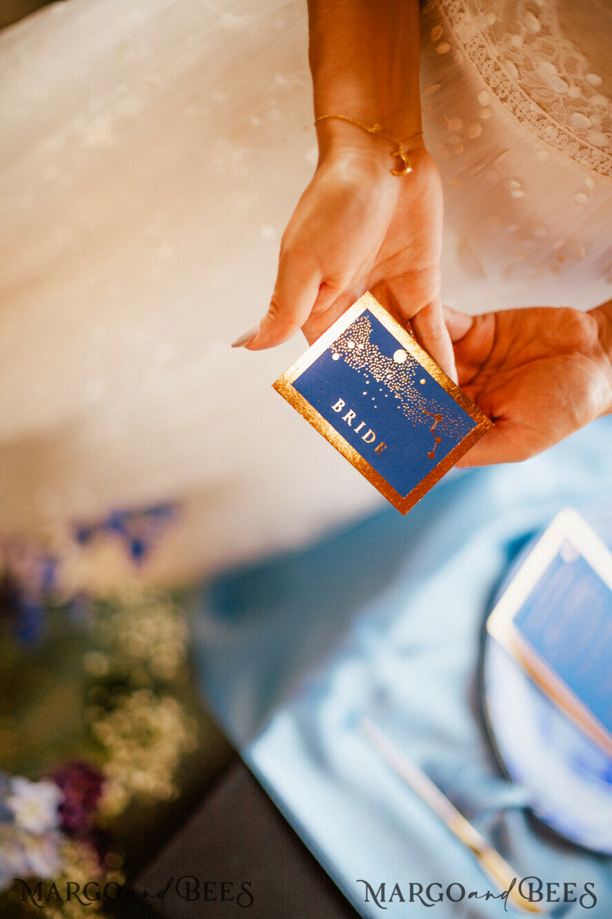 PLACE CARDS / TABLE CARDS Luxury Premium Glitter/ Gold/ Silver/ Rose Gold Galaxy Blue Wedding Place Cards with Gold Foil Printout, Stars Wedding Name Tags, Modern Wedding Stationery, Luxury Gold Foil Wedding Place Cards, Custom text