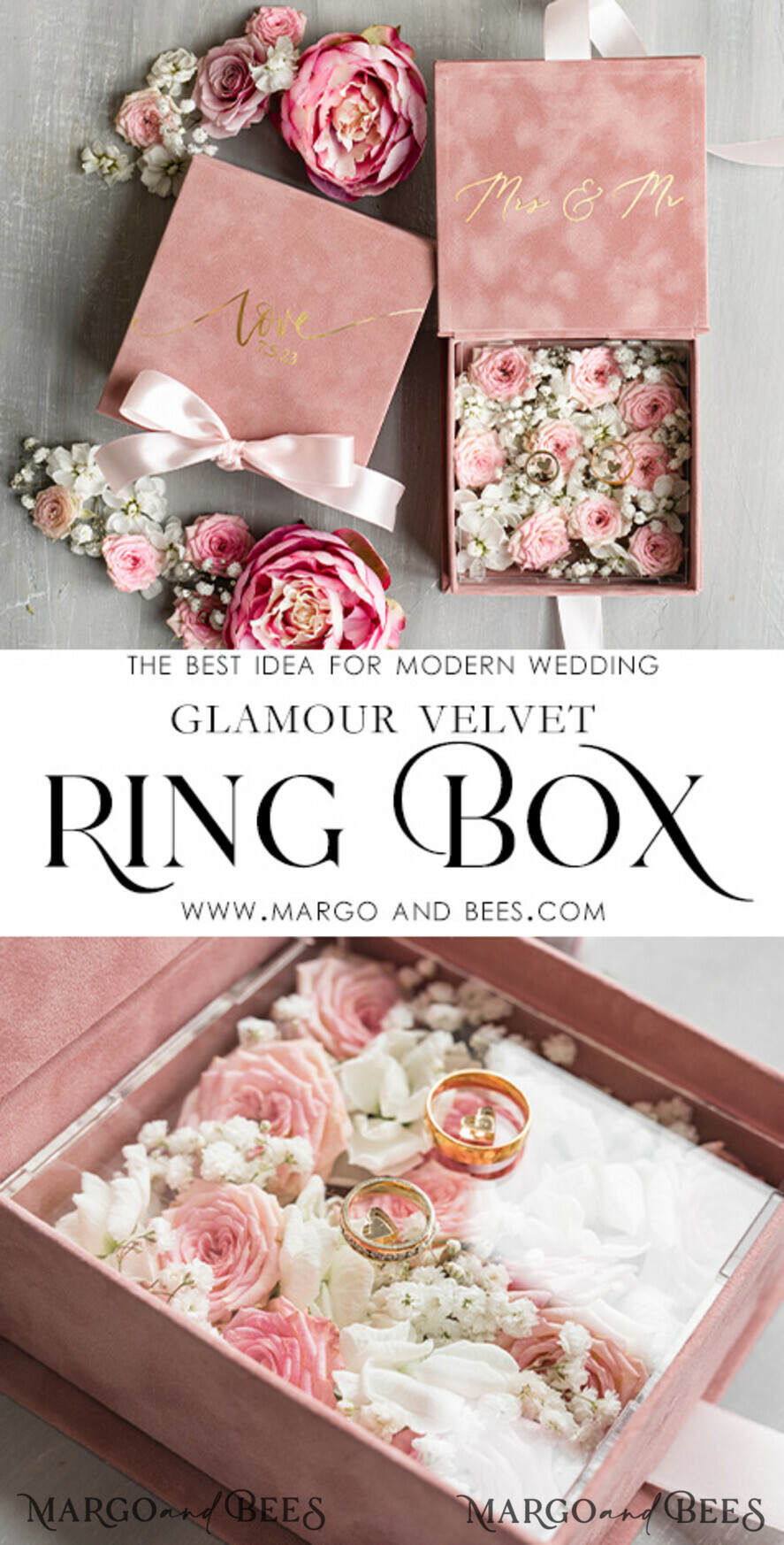 RING BEARER BOXES & PILLOWS Velvet ring box for wedding ceremony Luxury Velvet acrylic Wedding rings Box, Glamour blush pink and gold Wedding rings Box,Elegant Wedding Box velvet blusch Pink, Handmade Wedding rings Box