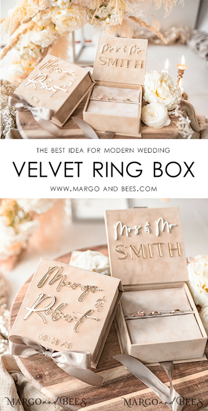 RING BEARER BOXES & PILLOWS Velvet ring box for wedding ceremony Beige Pink Golden velvet Wedding Ring Box for ceremony, Ring Box for Wedding Ceremony 3 rings velvet, Boho Glam Wedding Ring Boxes his hers, Luxury Velvet Ring box double Custom Colors